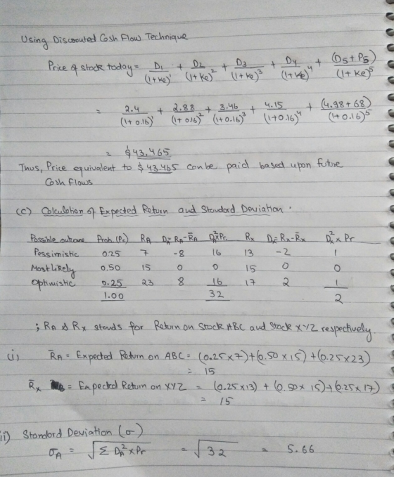 Using Discouted Cosh Flouw Technique Ost Ps + Dy D3 + Price stock todoyD + + kes +ke)3 + 4.92+68 0.16)5 4.15 + 2.88 + 3.46 2.