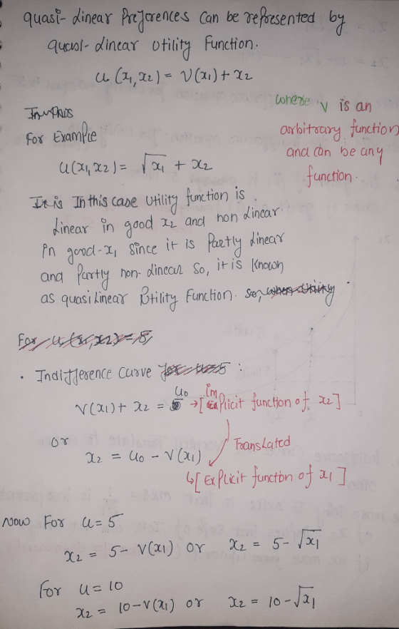 where v is an quasi- dinear Preferences can be reforesented by quasi- Linear Utility Function U (2, A2) = V(21)+22 Truphis Fo