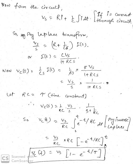 Now from the circuit, Vse Rit į Sidt If is current through circuit, So, boy By Laplace transform, (Rt és ) Ils), Ils).. CVS I