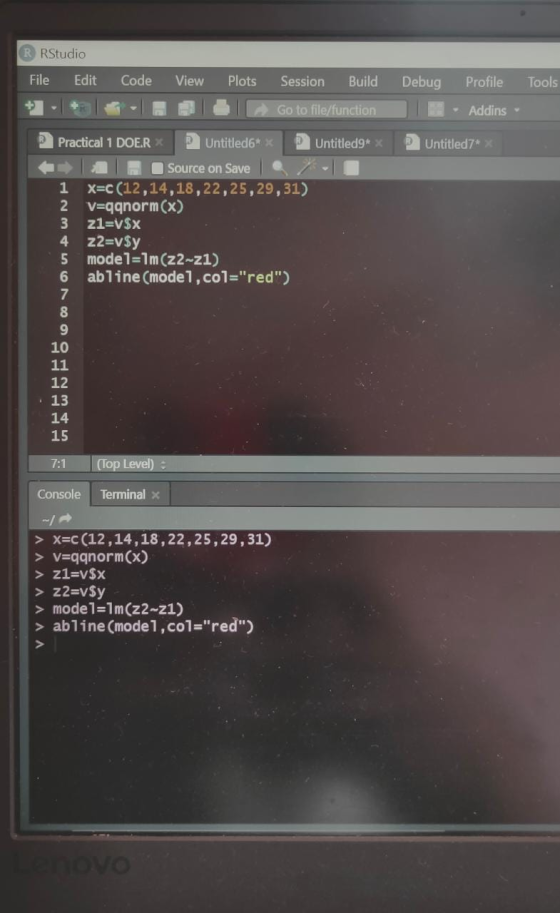 R RStudio File Edit Code View Plots Session Build Debug Profile Tools Go to file/function Addins R Practical 1 DOE.R X Untitl