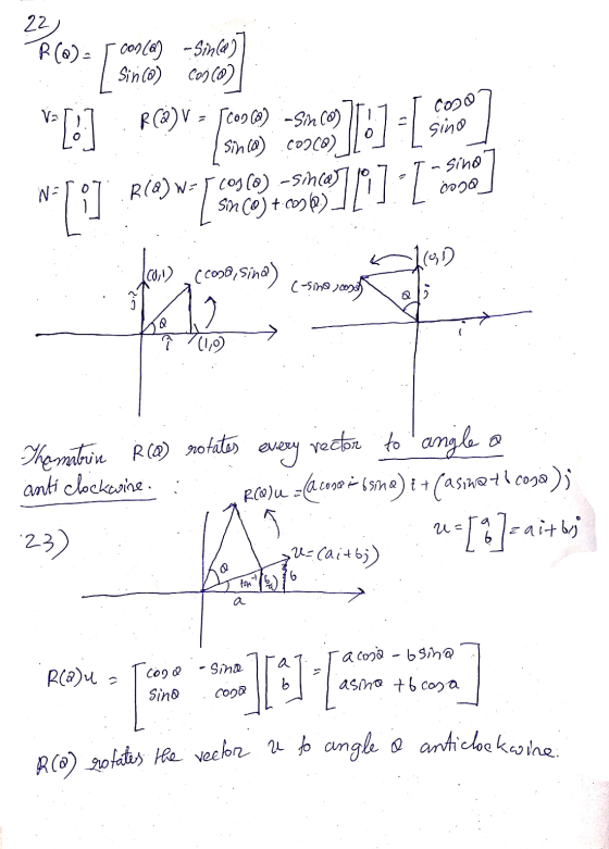 R(0) rotates the vector u to angle a anticlook wine 22) R(0) = r conca) -sinla). Sinco) Cosco) R(2) V = ſcoocm) -Sim Co) sinc