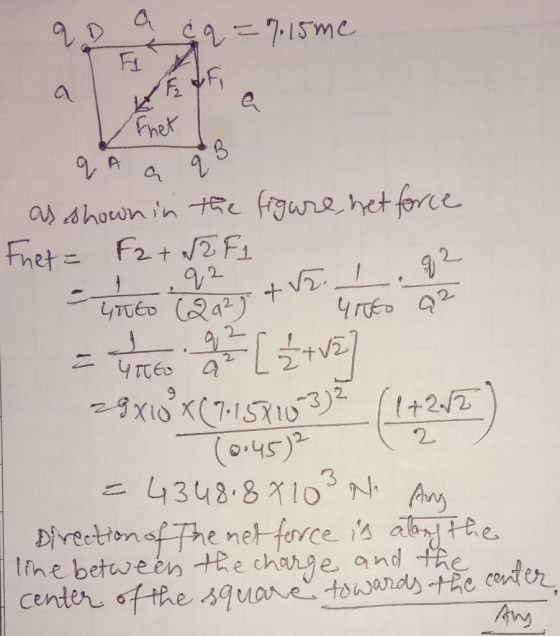q2 a &q=%-15 me RF 23 That I qA a qu as shown in the figure, het force Fhet = F2 + √2 F1 = 4 (202) + unto Q² at .92 +5. I. 82