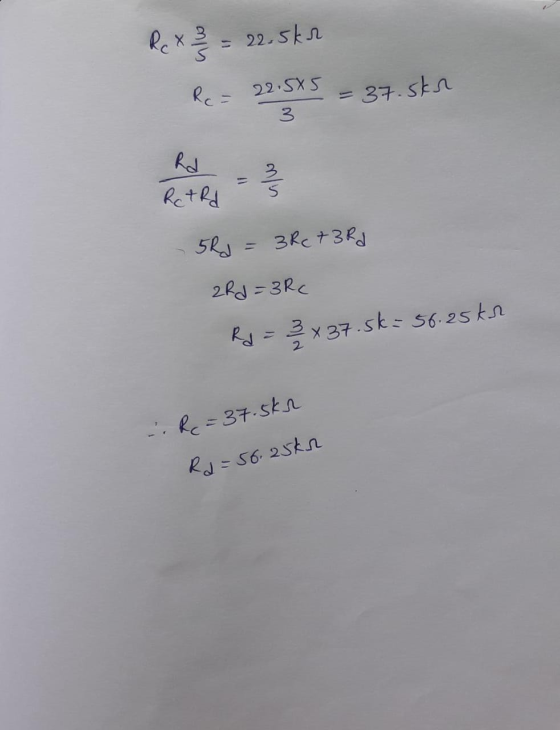Rex 33 = 225kr Re= 22.5X5 = 37.5kr Rd Ret Rd 11 mln 5R2 = 3Rc73Rd 2Rd = 3Rc Rd = 2 x 37.5k= 56.25kr . R=37.5kr Rd=56.25kr