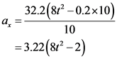 32.2(81 – 0.2x10)
a
=
10
= 3.22(8t- 2)