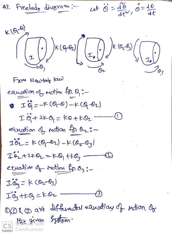 0 A) Freebody diagram :- Let órdo atr, at K(0-0) JK (0-0) Jacool I Ie jos From Newtons law equation of action for a :- I--K(