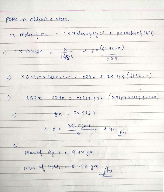 Porte on chlorine atom. in moles of ke 1 x moles of Ay cl & qx moles of Phely (6 1.42 - ) 1 х 0:438 Ч 2 x 14g 29 А) 1x Drug x