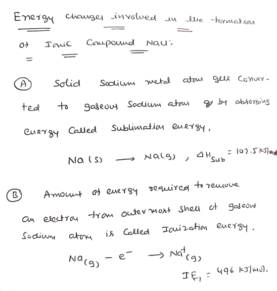 Energy changes involved in the formation of Jonic Compound Nau: ď solid to sodium metal atous gets conver- gaseous sodium ata