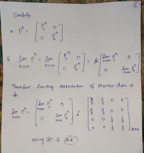 Similarly, & Slim pr lim pa lim no lim Po nywa Therefore limiting distribution of markov chain is O ho lim pa so o o o Glo Gl
