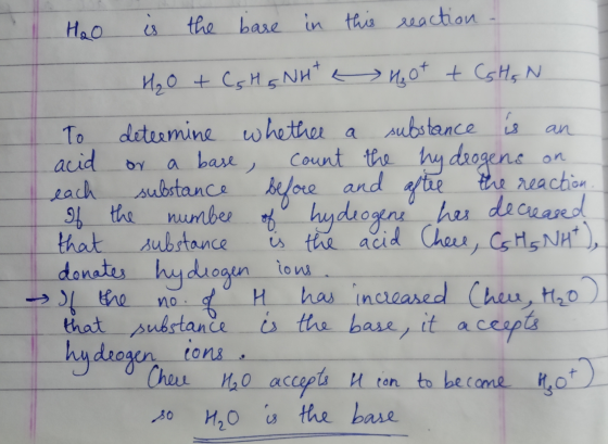 H₂O is the base in this reaction an on Oy H₂O + Cs H G NHt Hot + CG HqN To determine whether a substance is acid a base , cou