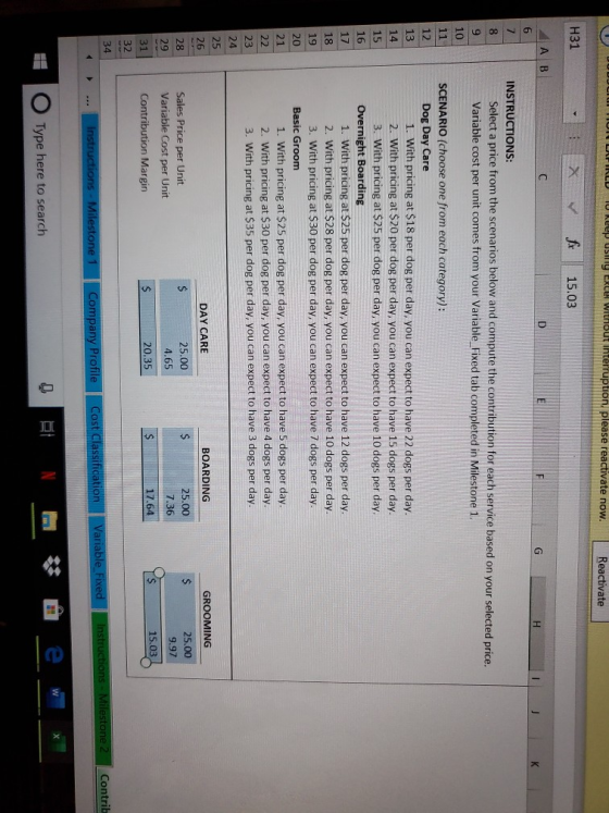 IU Keep uSing Excel without ihterruption, please reactivate now, Reactivate H31 fx 15.03 INSTRUCTIONS: Select a price from th