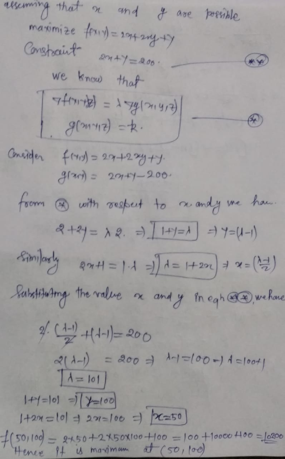 assuming that are possible and y maximize fox1y) = 294 2y ty Constraint anty 2200 we know that yfowle) = + 74214,2) me han. 1