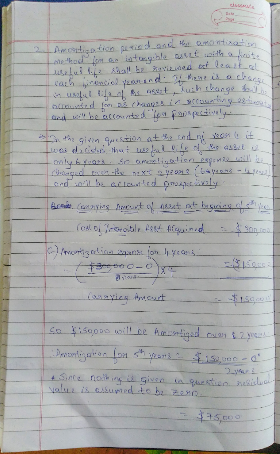 elassMate Date Page tion poniod and tha amontisotion me-thod lon an intangihle assetuith o haite Amontiga 2 useful tife shal