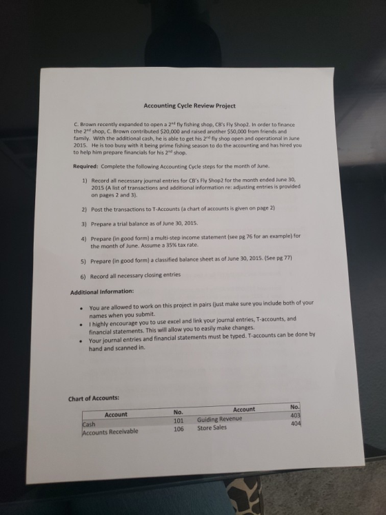 Accounting Cycle Review Project C. Brown recently expanded to open a 2nd fly fishing shop, CBs Fly Shop2. In order to financ