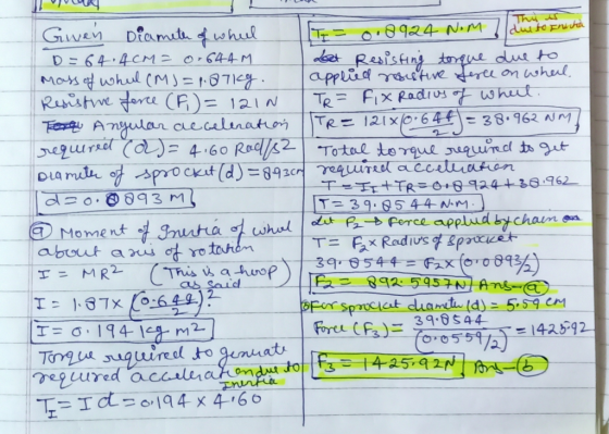 vv I Thy is Gwen Diameth of whil IT = 0.89 24 Nom 1 am to Inutia D=64.4CM = 0.64AM bet Resisting torque due to Mass of whul (
