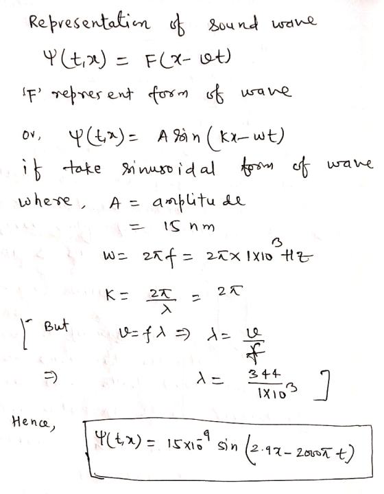 Representation of sound ware 4 (t, x) = F(x-ot). F represent form of wave ov, 464x) = A fin (Ka-wt) . it take sinusoidal fo