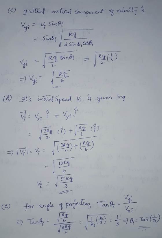 (c) gritual vertical component of relocity is Vyi = Ve Sinoo & Sunde / RgT V asiso, coso; voi = Rg tandi = Rg (3) Vaji = v Ro