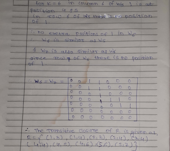 for k=6 in column 6 of Ws 1 is at Position 4 fs in row 6 of Wy there is no position no exetre positions of I in WG Wo is simi