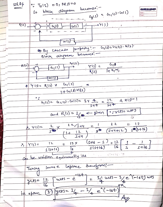 • Tais) = 0, NOS) = So block diagram beumes, e Gyls) = Gels) G13) Date : Page: R73) + 0 = [ends I us 14) Co. By - Block F#ty