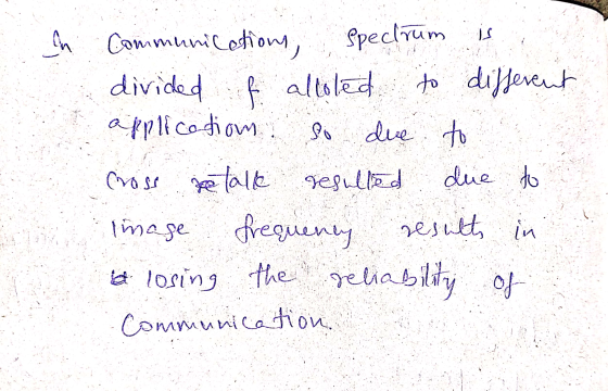 Communications, spectrum is divided of alloled to different application. so due to a Cross retalle resulted due to image freq