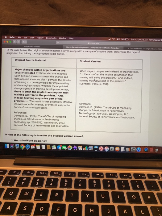 Safari View History Bookmarks Window Help 14 % k Sun 12:30 32 AM Christopher Fle Edit indiana ed How to Recogine PagiarismUnd