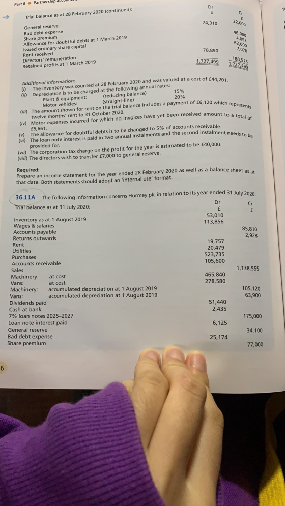 Part 8 Partnership Dr Cr Trial balance as at 28 February 2020 (continued): 22,600 24,310 General reserve Bad debt expense Sha