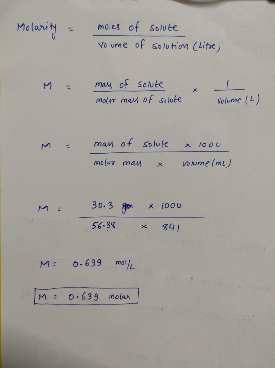 Molarity moles of Volume of solute solution (Lite) mass of solute molar mals of solute volume (2) M = mass of solute x 1000 m