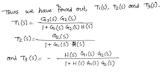 Thus we have found out, Tils), Tals) and 73(5), Tils) = GI(S) G2 (6) 1+ G. (5) G2 (5) H(5) Tz (S) == G2(S) 1+ Gils) 8 (5) and