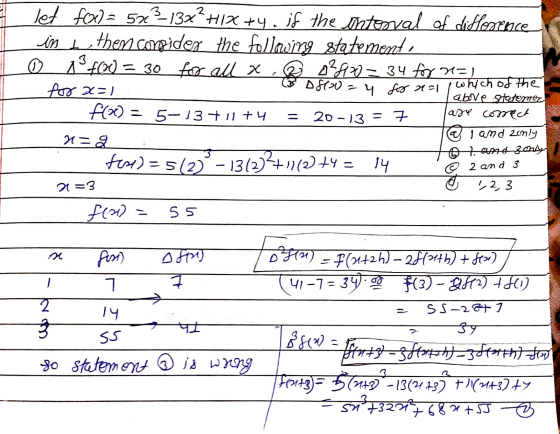 above statemer. let f@= 5x3-132²H1X+4. if the interval of difference in Lither compides the following statement, ® 13 f(1) =