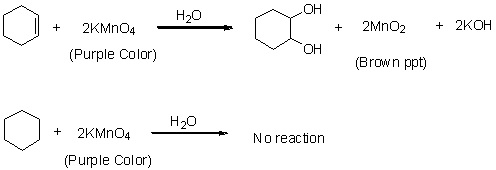 [ H2 O + 2MnO2 + 2KOH + 2KMnO4 (Purple Color) OH (Brown ppt) 0 + 2KMNO, H20 HO + 2KMnO4 - (Purple Color) Noreaction No reacti