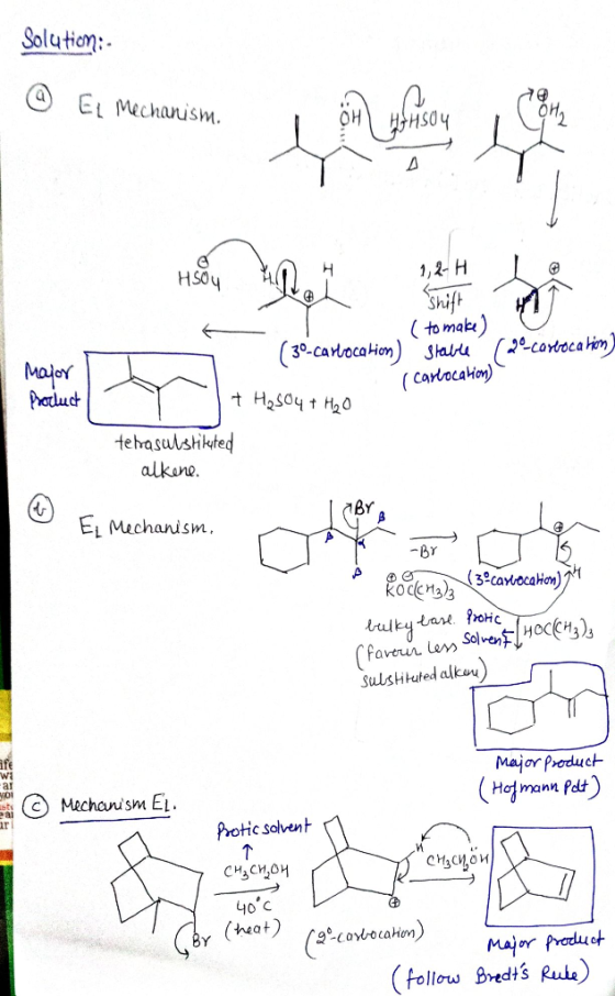 Solution: @ El mechanism. 1,2-H Shift (30-carlocation) (to make) stable (2-carbocation) Carlocation) Major Product + H₂SO4 +
