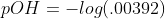 pOH=-log(.00392)