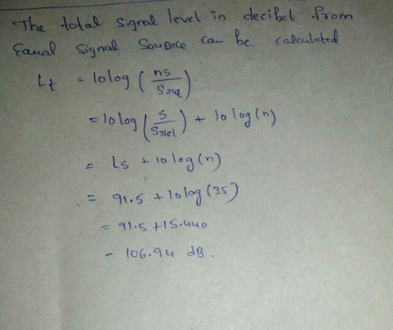 The total sgmd levet in deciel r Sg Sstel ㅗ lo log (n 91.5 l log (35) -106.9녀 dB