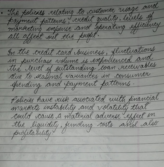 The policild relating to customer usage and yoayment patterns, credit quality, leccels of marketing eressense and operating e