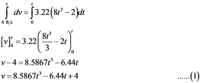 dr=[3.2286 – 2yat
4 ft/s
v-4 = 8.58671 -6.441
v=8.58671-6.44+4
(1)