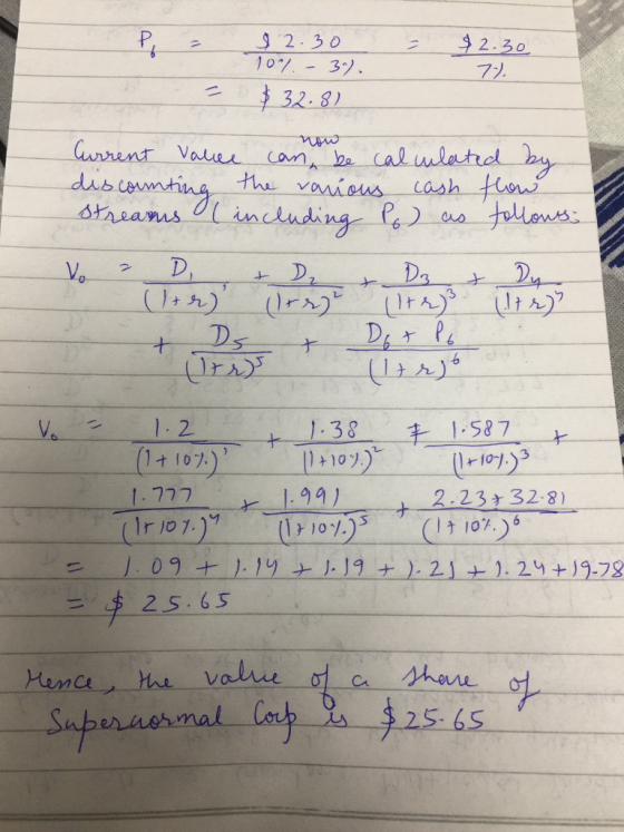$2.30 1097. - 32 $ 32.8) $2.30 7) = Current Valuee can be cal inlated by discounting the various cash flow strearus (includin