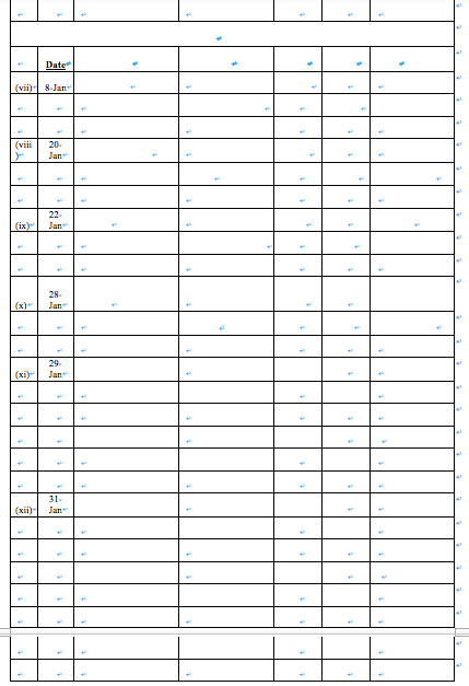 Date (vii) 8.Jan 20- Jan 22 Jan (ix) 28 Jan (x) 29 (xi) 31 Jan