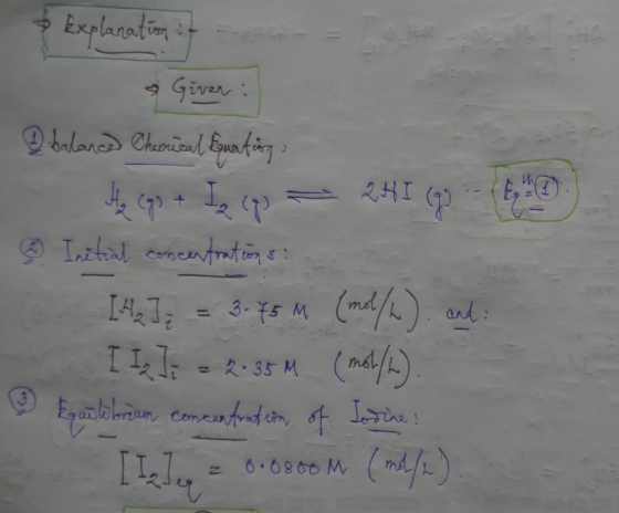 HA Explanation it Given 9 balanod Chemisal Enuafg И 2HI GP Ihal concntmtns S Com 3- 75 M md) al ndh) II:2.35 M ILlu