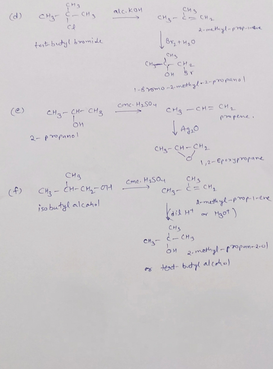 CM3 (d) Chyn & - CH3 alcikoy d C- alcokon CH 3 Chan Chan -do CH2 2-methyl-proplane tentabutyl bromide Bry +H₂O CHgCr CH2 on b