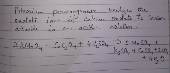 Pxidjes the Peri caleiam Onalate to Canbon Potarsium ralata iens ie dierude in acidic alution 2kMnO4 t Cacoyt 4t504 PIMAS4 t