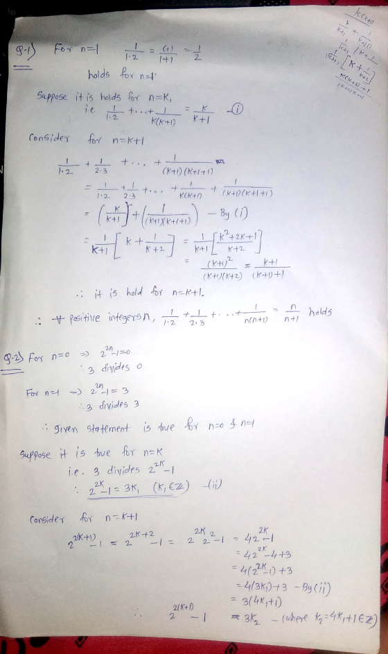 kokt to, ka 1+1 8.1) For not 12 = (1 - 2 holds for nat Suppose it is holds for n=k, K(K+2+1 (kanen toost I k . K(K+1) k+1 con