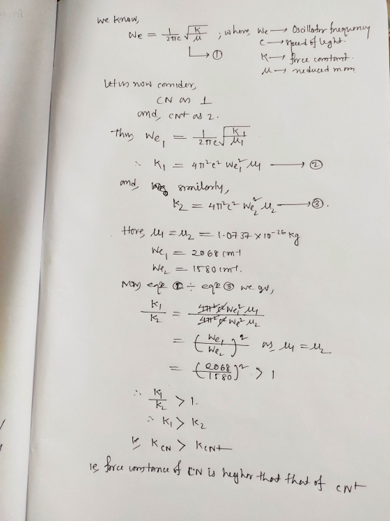 we know, We = fk , where, we Oscillator frequency e speed of light. K force constant. M - neduced man. Let un now comider, CN