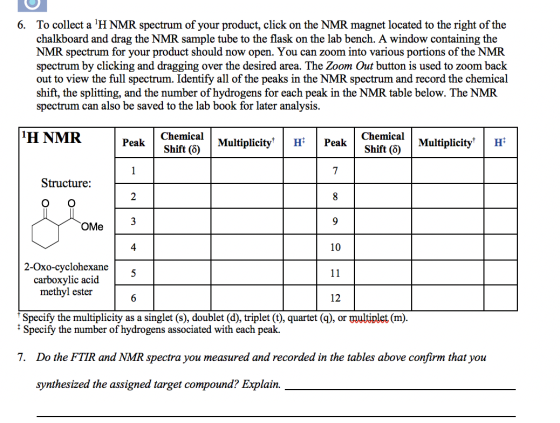 6. To collect a H NMR spectrum of your product, click on the NMR magnet located to the right of the chalkboard and drag the