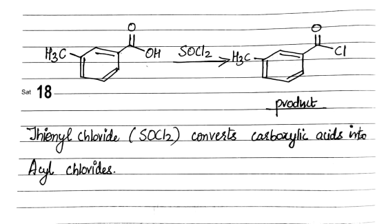 H₂CT Y OH Socha H₂ C Sat 18 Sat product Thionyl chloride ( Socia) convests casbazylic acids into Acyl chlorides.