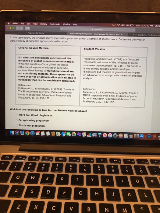 Safari File Edit View History Bookmarks Window Help 14 % Sun 12:30:40 AM Chris indiana edua Plagiarise Certice How to Recagni