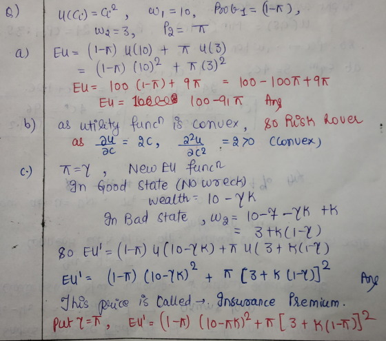 o a) ucc) = Co² wi=10 Poby= (1-2), - W.= 3, Pa = π (3 EU = (1-4) 4(10) + T U (3) otw, = (1-A) (10)2 + Ã (3) 2 EU= 100 (1-7) +