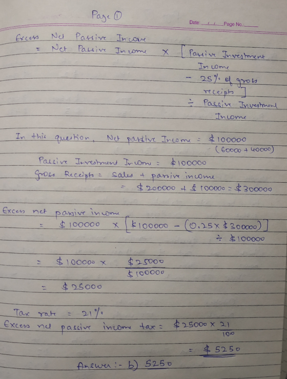 e Page ① Date: __ _Page No. Excess = Net Net Passive Passive Income Income x Passive Investment Income - 25% of gross receipt