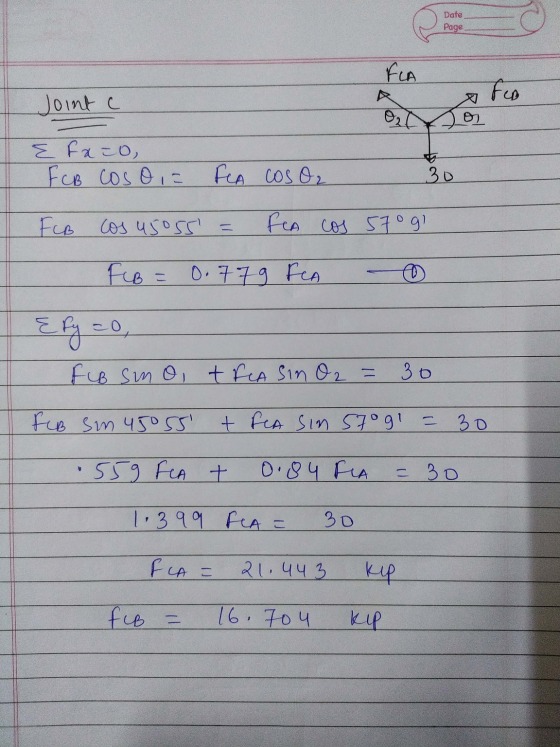 Date Page FLA A 02 Feo Joint c e fato, FCB Cosoi FA cos O₂ 30 FCB cos 45°55 FEA cos 57°gl FeB = 0.779 FCA Efy =o, fub smo, t