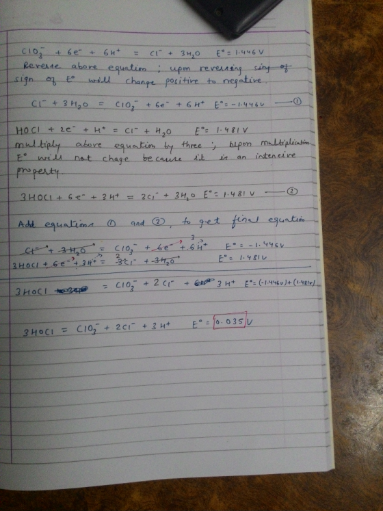 + 6 e + CI 3H20 Rereste abore eguatim upm rereussng sn chanpe pocitive to nepative Fo 1.446 V 11 sign t CL t 3 H2o CIO, + 6e