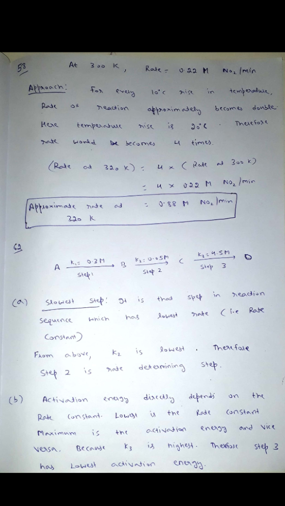 . At 300K Rate - 0.22 M No2 l min for every . reaction temperature 10°c rise in temperature, approximately becomes double ris