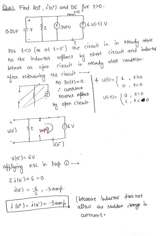 Que? Find hot, trot) and DE for tro, -m2H 2 301) 304) 06 0(-+) V 0-25 F - For tão for at t=0-) the circuit is in steady state
